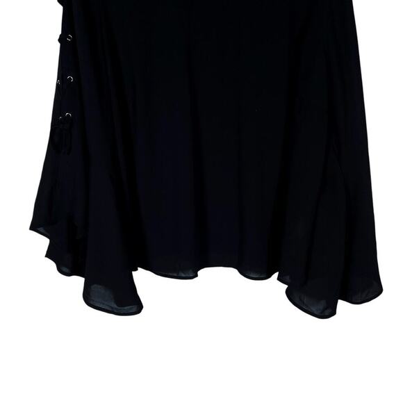 Eloquii Womens 18 Black Flowy Blouse Lace Up Bell Sleeves Boho Chic Gothic Glam - Picture 5 of 16